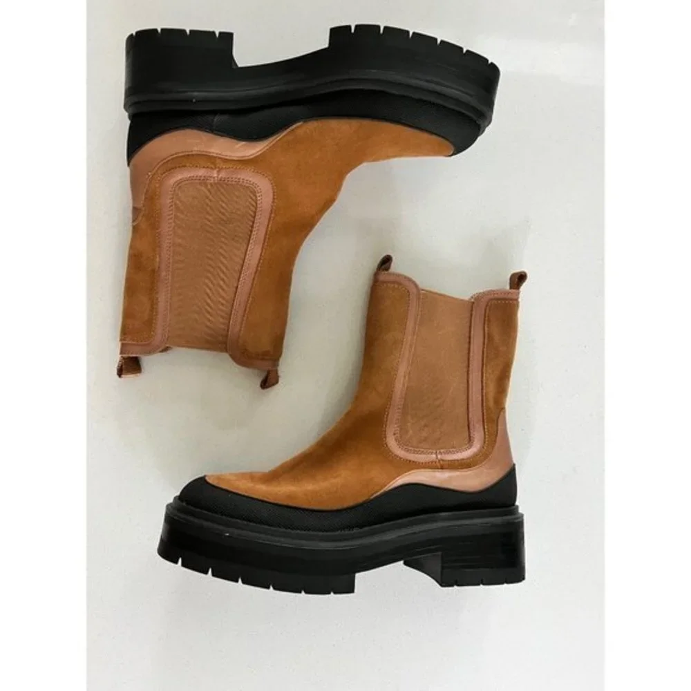 SAM EDELMAN Lulia leather-trimmed suede Chelsea boots Size 9.5